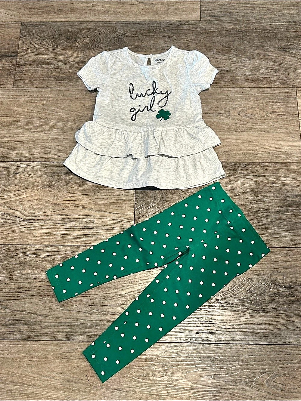 Carter's Girls Size 2T Polka Dot Matching Set “Lucky Girl”